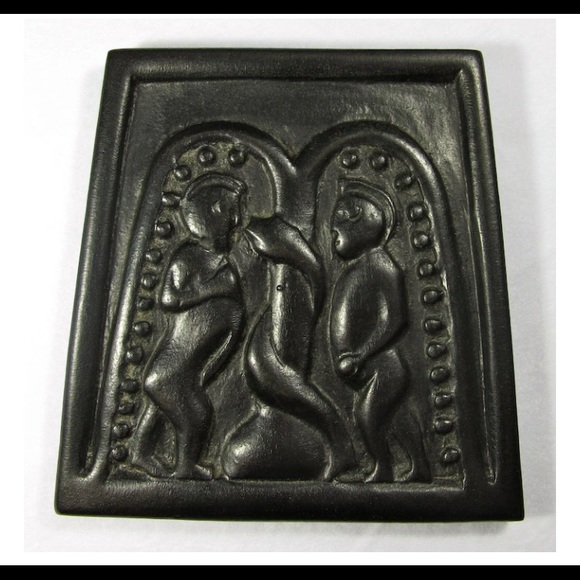 Irish Bog Art Peat Turf Plaque Adam & Eve Serpent